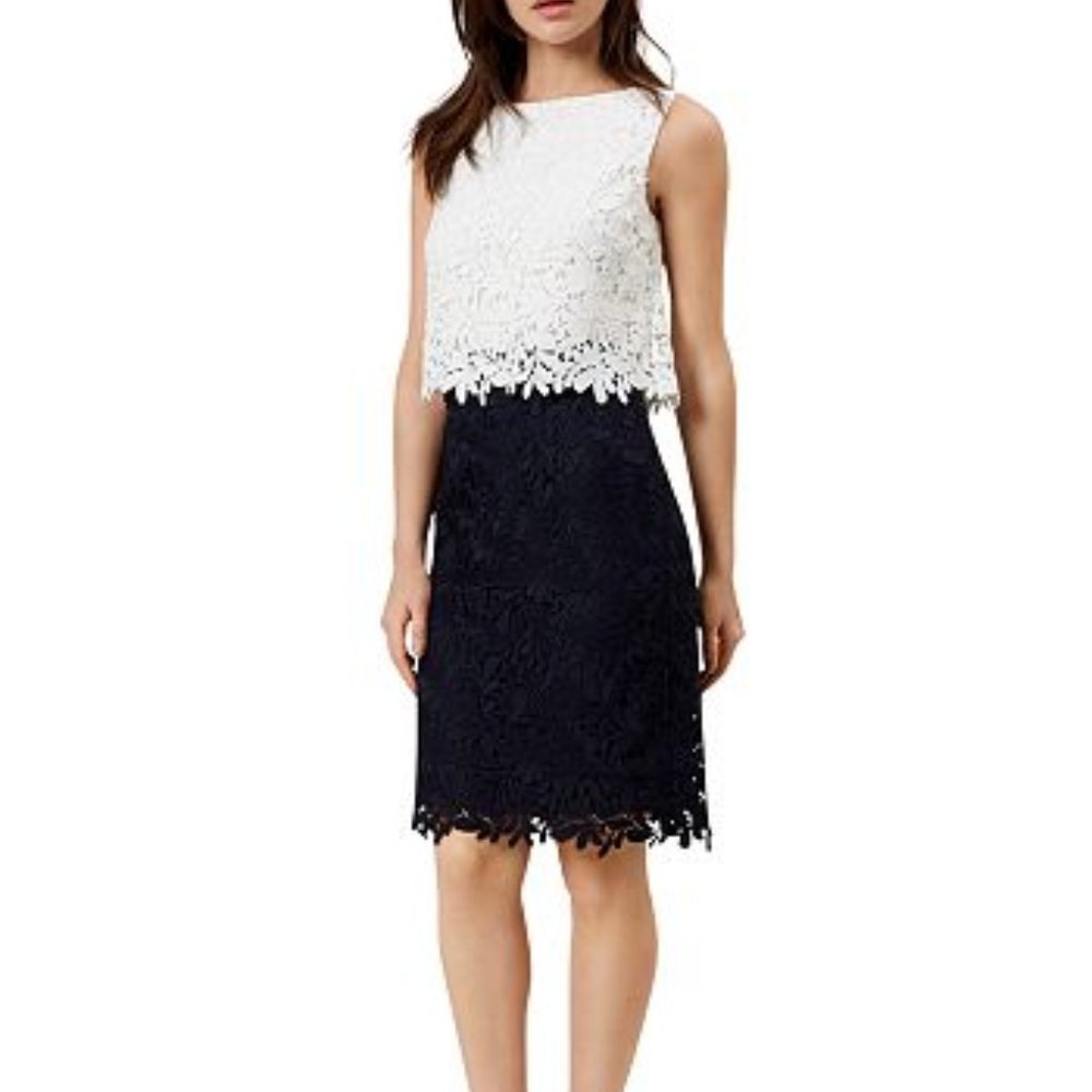 Hobbs London Florence Layered Dress Ivory/Navy